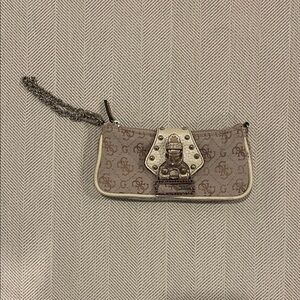 Guess Beige Monogram Clutch with Silver Chain